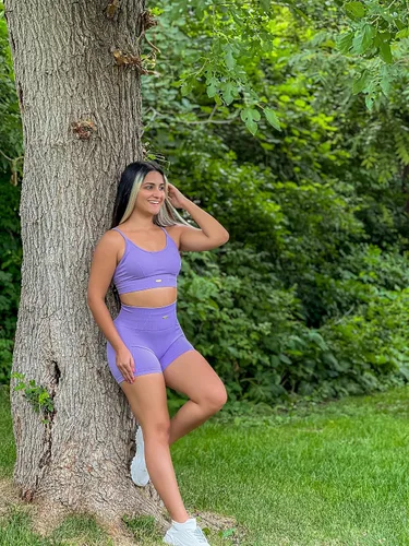 Vista 4 de FRESOUGHT Conjuntos de entrenamiento de 2 piezas para mujer, sin costuras, trajes de gimnasio acanalados, conjunto de ropa deportiva de yoga