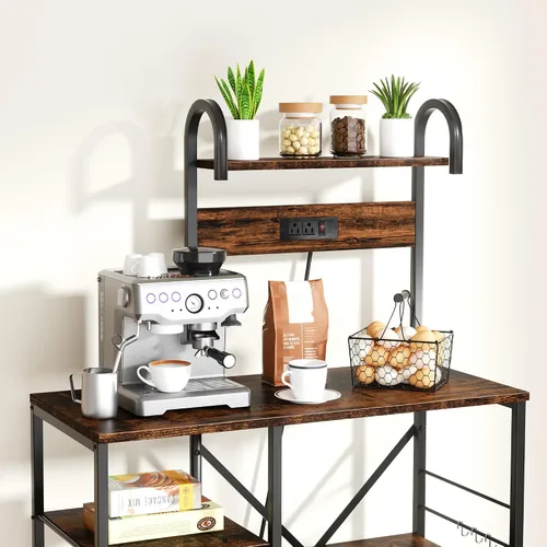 Vista 3 de JAMFLY Estante para hornear de cocina de 35.4 pulgadas con toma de corriente, mesa de café y soporte para microondas, estante de almacenamiento
