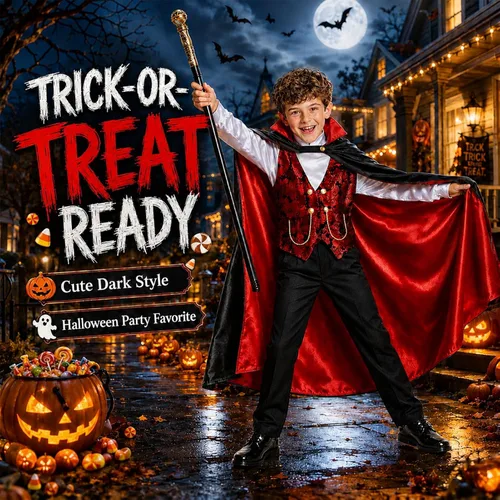 Vista 8 de Vampire Costume for Boys 3 4 5 6 7 8 9 10 12 Years Old Halloween Costume