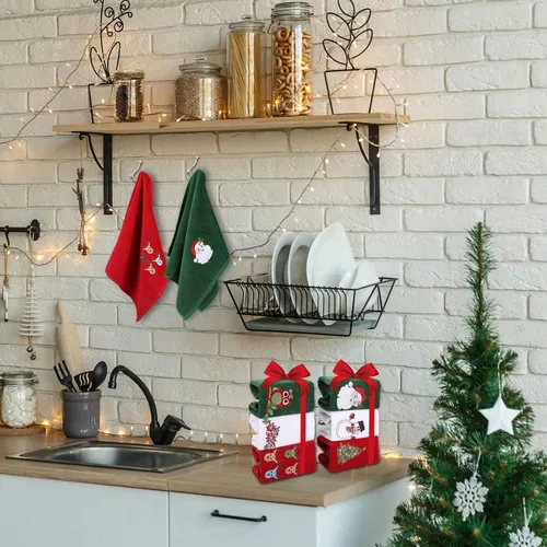 Vista 5 de Toallas de mano navideñas de gran tamaño para baño, 15 x 24 pulgadas, paquete de 3, toallas de cocina de algodón navideñas, juegos de toallas
