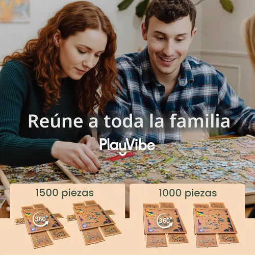 Vista 9 de PlayVibe Tablero de rompecabezas de 1500 piezas con cajones y cubierta, estación de resolución de rompecabezas, mesa portátil con cajones, bandeja