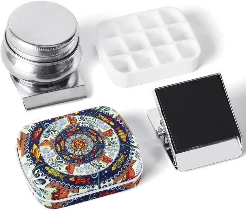 Vista 20 de Caja de estuche de acuarela portátil de mini lata de 12 pozos vacía con bandeja de mezcla de pintura es un pequeño kit de almacenamiento para viajes