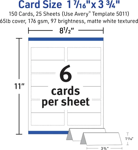 Vista 5 de Avery – Tarjetas de lugar con relieve, color blanco. 1.43 x 3.75 pulgadas., Blanco