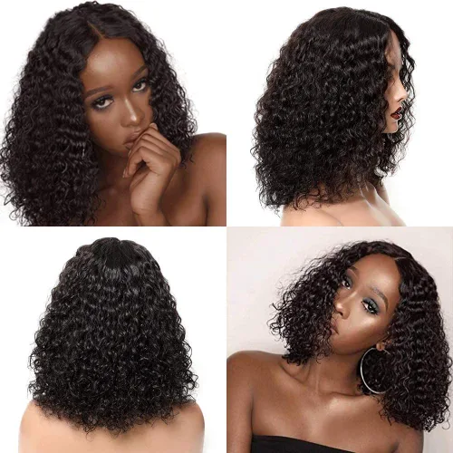 Vista 6 de Fine Plus Pelucas de cabello humano sin pegamento, pelucas rizadas de onda profunda para mujeres negras, pelucas de cabello humano con encaje