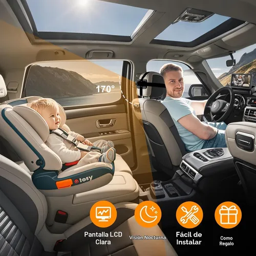 Vista 5 de Cámara de Monitoreo para Coche de Bebé AllRuby, Espejo de Coche para Bebé, para Puertos USB/USBC/Encendedor de Cigarrillos, Vista Amplia y Clara