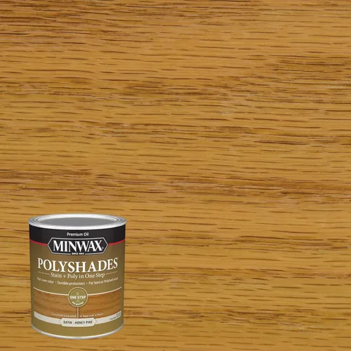 Vista 3 de Minwax PolyShades Tinte para Madera + Acabado de Poliuretano – Cuarto de galón, Pino Miel, Satinado Honey Pine