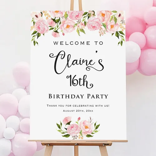 Vista 11 de Cartel de bienvenida de celebración de cumpleaños con purpurina dorada impresa (no lámina real), letrero decorativo personalizado para fiesta