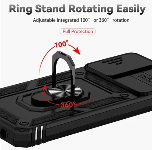 Vista 5 de Funda para Galaxy A13 4G/Samsung A13 LTE 4G SM-A135F con protector de pantalla de vidrio templado y cubierta para cámara deslizante, soporte