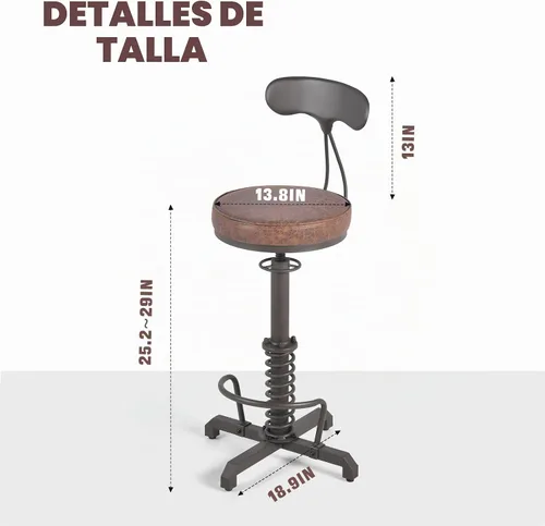 Vista 3 de LOKKHAN American Antique Steampunk Taburete de bar con respaldos de 24.41 a 28.35 pulgadas, taburete giratorio ajustable industrial vintage