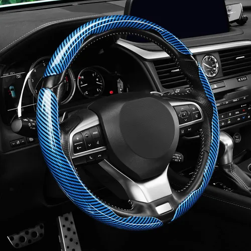 Vista 22 de Amiss 3 piezas de cubierta de volante de fibra de carbono antideslizante, diseño de mariposa impermeable y segmentado, protector de rueda para Negro