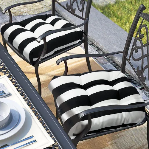 Vista 17 de Magpie Fabrics Juego de 2 cojines de asiento capitoné para exteriores e interiores con lazos, 19 x 19 pulgadas, impermeables, para silla de patio