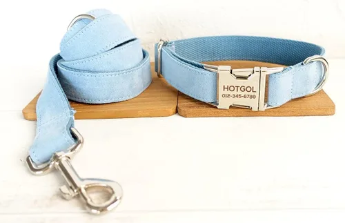 Vista 2 de Collares de perro personalizados con identificador de nombre grabado personalizado para mascotas para razas pequeñas medianas grandes (XS, azul)