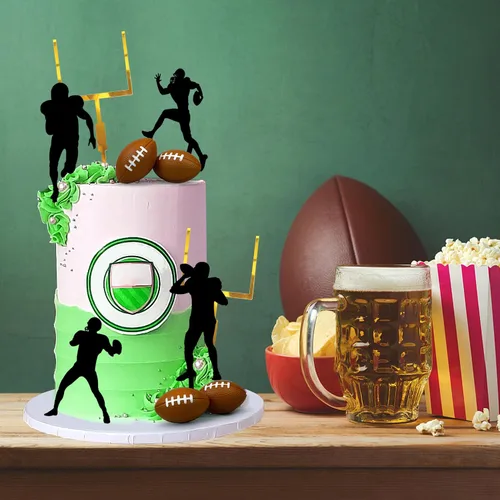 Vista 4 de 24 piezas de decoración de pasteles de fútbol para jugadores de pelota de rugby para fiesta de cumpleaños temática de fútbol, suministros de fiesta