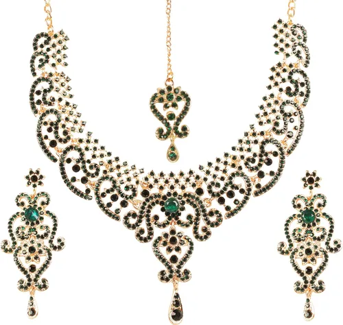 Vista 155 de Conjunto precioso de collar con look real Indian Bollywood, maravillosamente decorado, conjunto de collar adornado para mujer.