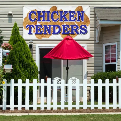 Vista 3 de Vinyl Banner Multiple Sizes Chicken Tenders Food Fair Truck Restaurant Food & Beverage Outdoor Weatherproof Industrial Yard Signs Blue 4 Grommets