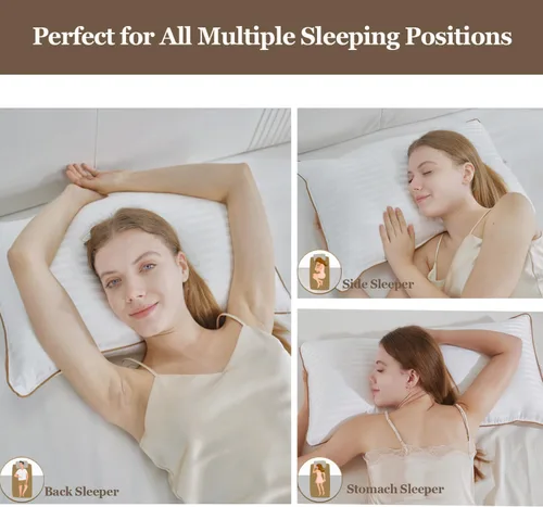Vista 5 de Bafode Almohada de cama, almohadas de la colección de hotel para dormir, almohadas tamaño Queen, juego de 2, almohada alternativa de plumón suave