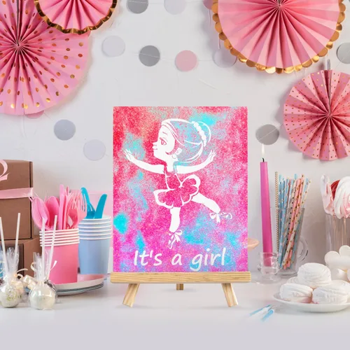 Vista 7 de FETTIPOP Lienzo de arte mágico, exponiendo arte de arena (revelación de género - It's a Girl - Glitter) - Anuncio sorpresa de embarazo de baby