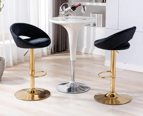 Vista 7 de EALSON Juego de 4 taburetes de bar giratorios con respaldo bajo, modernas sillas de bar ajustables con base dorada, cómodos taburetes de isla
