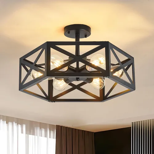 Vista 12 de Lámpara de Techo Moderna Semi-Empotrada, Lámparas de Techo Empotradas Hexagonales de 1 Luz para Accesorio de Iluminación de Comedor, Accesorios