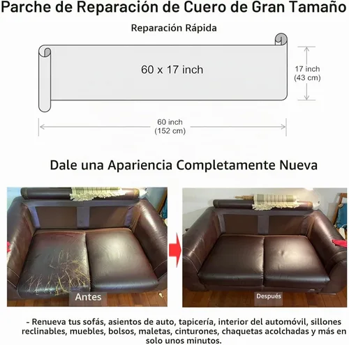 Vista 3 de ILOFRI - Parche de reparación de cuero grande de 60x17 pulgadas, vinilo autoadhesivo y cinta para sofá, asiento de auto, muebles, tapicería, sillas