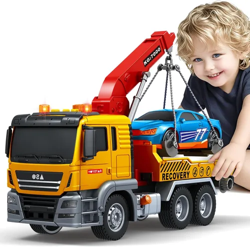 Vista 13 de Bstoyder Juguetes para niños de 3, 4, 5, 6, 7 y 8 años, camión grúa juguete con luces, sonidos, vehículo juguete de fricción para niños pequeños