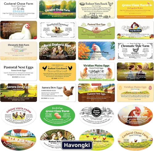 Vista 6 de Havongki 100 hojas – VOL.3 – Etiquetas personalizadas para cartón de huevos de 4 x 2 pulgadas, calcomanías adhesivas de huevos frescos de granja