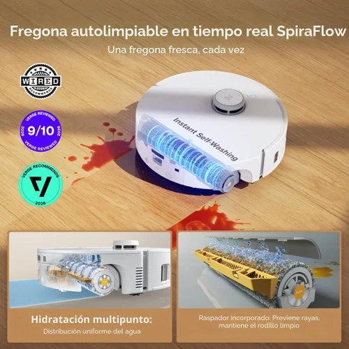 Vista 2 de roborock Qrevo - Robot aspirador y trapeador Curv 2, trapeador con rodillo autolimpiante en tiempo real SpiraFlow, 20,000 Pa, sistema dual sin
