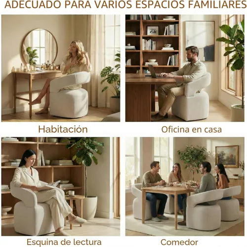 Vista 6 de KISLOT Juego de 1 sillas de comedor tapizadas con ruedas, color beige crema