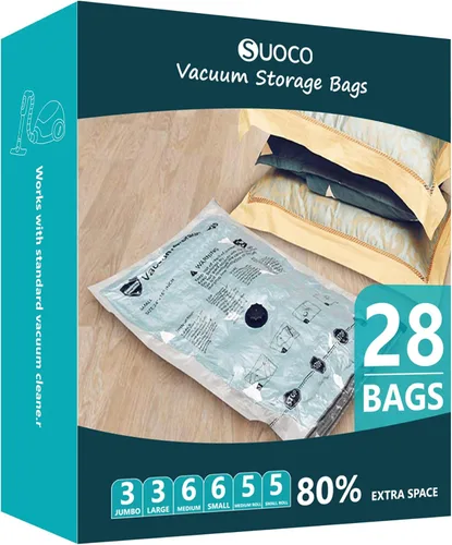 Vista 7 de Bolsas de almacenamiento al vacío, bolsas de sellado de embalaje de compresión para ropa, ropa de cama, edredones, mantas, almohadas, 14 pequeñas