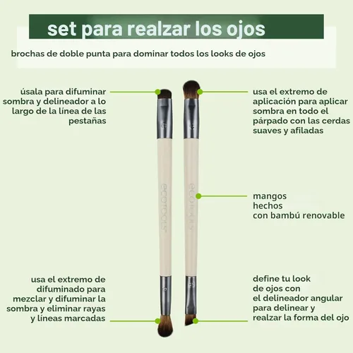 Vista 2 de EcoTools Juego de brochas para mejorar los ojos, pinceles de maquillaje para sombra de ojos líquida, cremosa y en polvo y aplicación de delineador