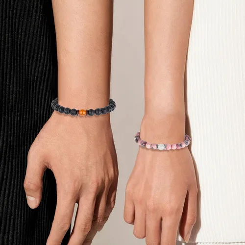 Vista 103 de 2 pulseras magnéticas para parejas, piedra natural negra mate, cristal para votos de amor eterno, juego de pulseras de cuentas de piedra de energía