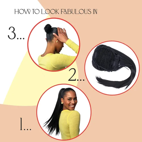 Vista 3 de CAISHA Extensión de cola de caballo de 22" con cordón voluminoso Straigtht negro-marrón PH503