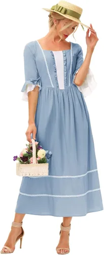 Vista 5 de Scarlet Darkness Disfraz colonial pionero para mujer, vestidos de guerra civil de pradera