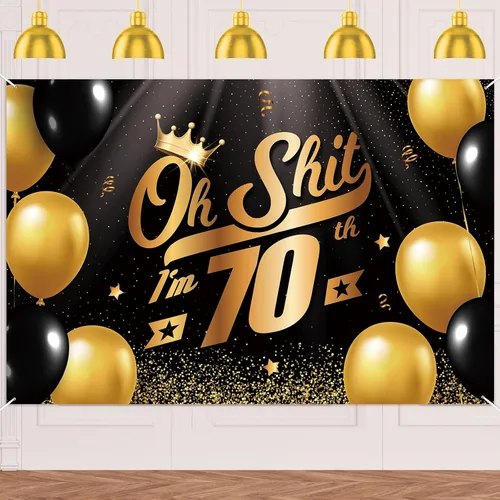 Vista 18 de Oh S*hit I'm 10th Banner telón de fondo negro dorado globos corona confeti Hallo Quince Cheers to 10 años decoración temática decoración para hombre