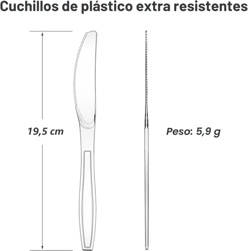 Vista 2 de Dealusy 300 unidades de cuchillos de plástico transparente extra resistentes desechables, libres de BPA, resistentes al calor, cuchillos desechables