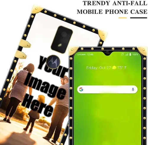 Vista 2 de Funda de teléfono personalizada compatible con Cricket Icon 3 funda para niñas y mujeres, decoración dorada de lujo, cuadrada, suave, TPU a prueba