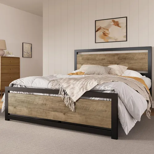 Vista 13 de SHA CERLIN Marco de cama tamaño completo con cabecera moderna, base de plataforma de metal resistente con pie de cama cuadrado y soporte de 13 Negro