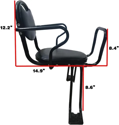 Vista 6 de Asiento trasero de bicicleta para niños, portabicicletas con reposabrazos, pedales y arnés de seguridad, asiento trasero para niños de 2 a 8 años