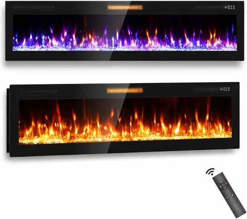 Vista 7 de Chimenea eléctrica ultrafina de 50 pulgadas, montada en la pared e independiente, inserto de chimenea LED, chimenea de pared para sala