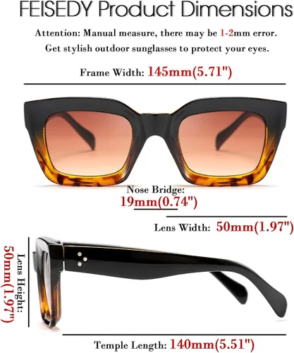 Vista 5 de FEISEDY Gafas de sol clásicas para mujer, de moda, gruesas, cuadradas, marco grueso, UV400 B2471