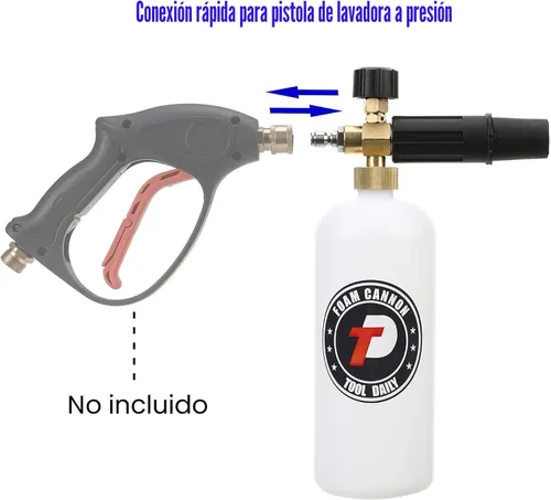 Vista 2 de Tool Daily - Cañón de espuma con conector rápido de 1/4 pulgadas, botella de 33.8 onzas líquidas, 5 puntas de boquilla para lavado a presión Cañón