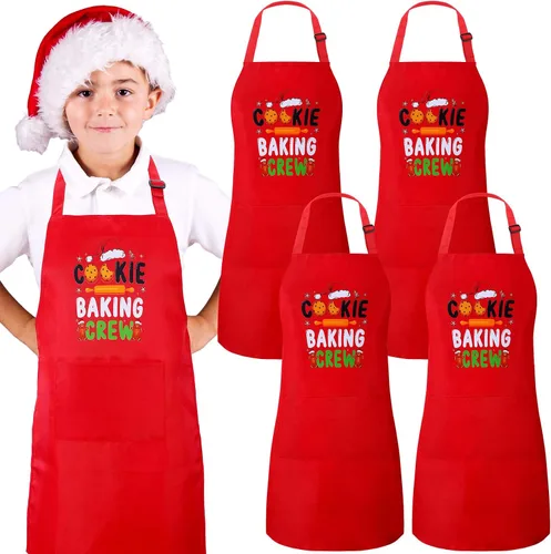 Vista 9 de Suhine Paquete de 4 Delantales de Navidad para Adultos Verde Delantales de Cocina de Navidad para Cocinar Hornear Galletas Equipo Delantales a Juego