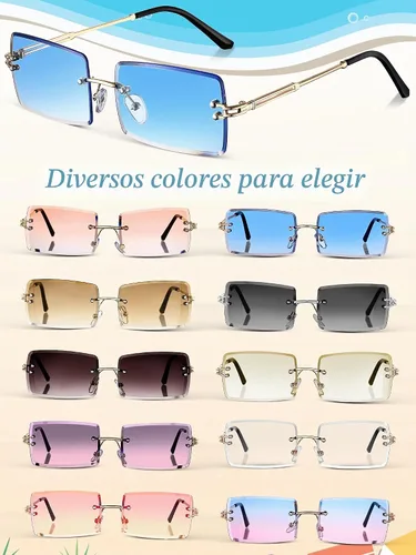 Vista 4 de Weewooday 10 pares de gafas de sol rectangulares sin montura retro sin marco cuadradas Color surtido