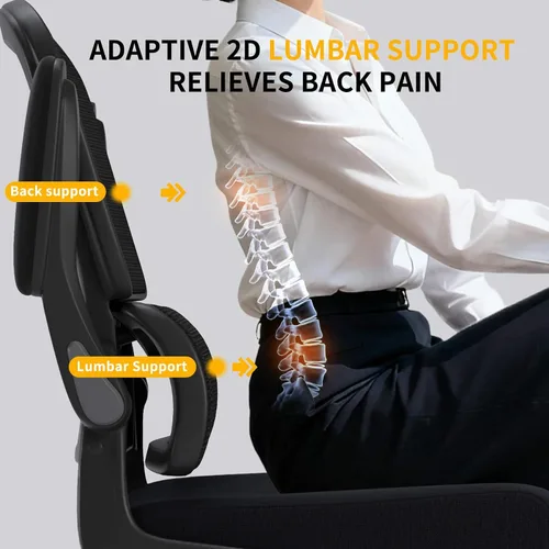 Vista 5 de Logicfox Silla ergonómica de oficina, silla de escritorio de malla con brazos abatibles para el hogar Negro