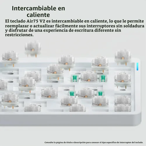 Vista 6 de NuPhy Air75 V2 Teclado mecánico portátil de 75% de bajo perfil, teclado inalámbrico, compatible con Bluetooth/2.4G/USB-C, teclados RGB Bluetooth