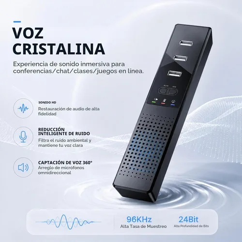 Vista 3 de Altavoz USB 3 en 1 para computadora con micrófono, altavoz de conferencia de escritorio para computadora portátil con micrófono para oficina en casa