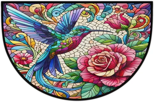 Vista 55 de Felpudo Semicircular de Animales Libélula Boho Lavable Tapete Semicírculo Antideslizante Absorbente Alfombras de Media Luna para Entrada
