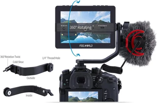 Vista 3 de FEELWORLD F5 Pro V4 6 pulgadas pantalla táctil DSLR cámara monitor de campo con 3D LUT, IPS FHD 1920x1152 con instalación F970 y kit de alimentación
