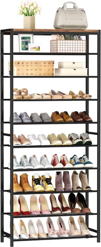 Vista 13 de HOMEFORT Zapatero de 5 niveles, estante de almacenamiento de zapatos, torre industrial para zapatos, organizador de zapatos estrecho para entrada