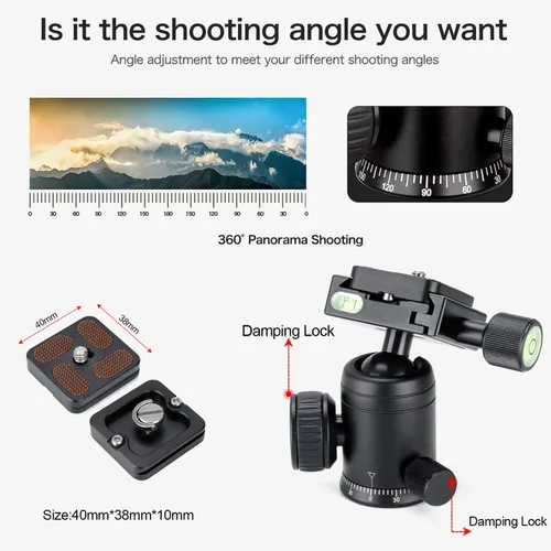 Vista 5 de Koolehaoda - Mini trípode de mesa de 20 pulgadas con cabezal de bola de 360°, portátil, color negro Aluminum Desktop Tripod Stand, Load up to